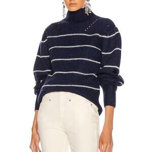 Isabel Marant Etoile Georgia Sweater Alpaca Blend Puff Sleeve Navy Stripe Size L